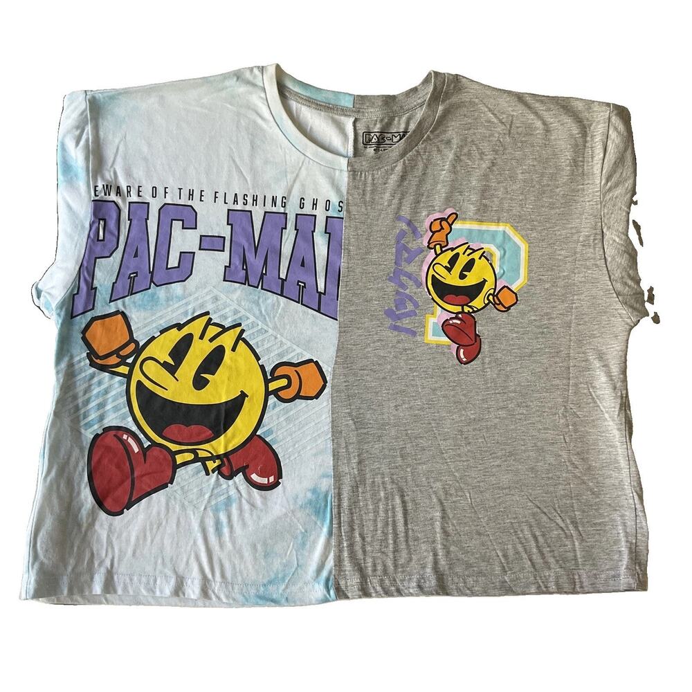 Pac-Man Girls Shirt XXL Gray Colorblock Graphic Tee Logo Short Sleeve